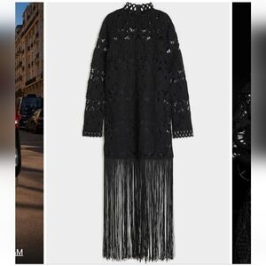 Ladies H&M Black Crochet-look Fringe-trimmed Dress